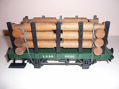 LGB Gauge G Flat Wagon With Stanchion And Wood Load - 94160