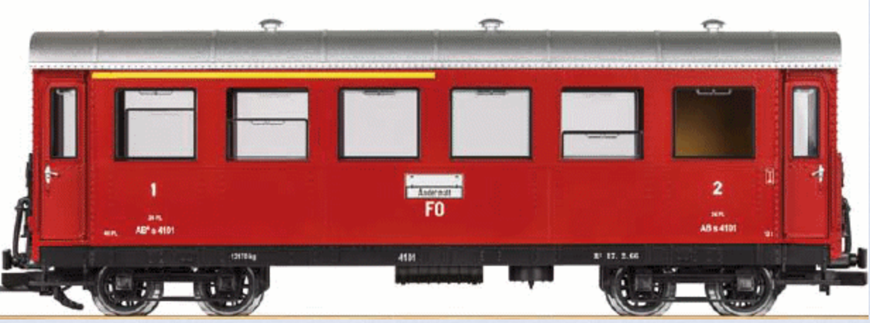 LGB G Scale Red Furka-Oberalp-Bahn Passenger Car AB 4103 LN - 36640