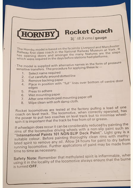 Hornby Rocket Spares : G100B Parts List